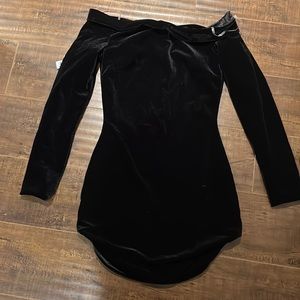 Black velvet off the shoulder dress